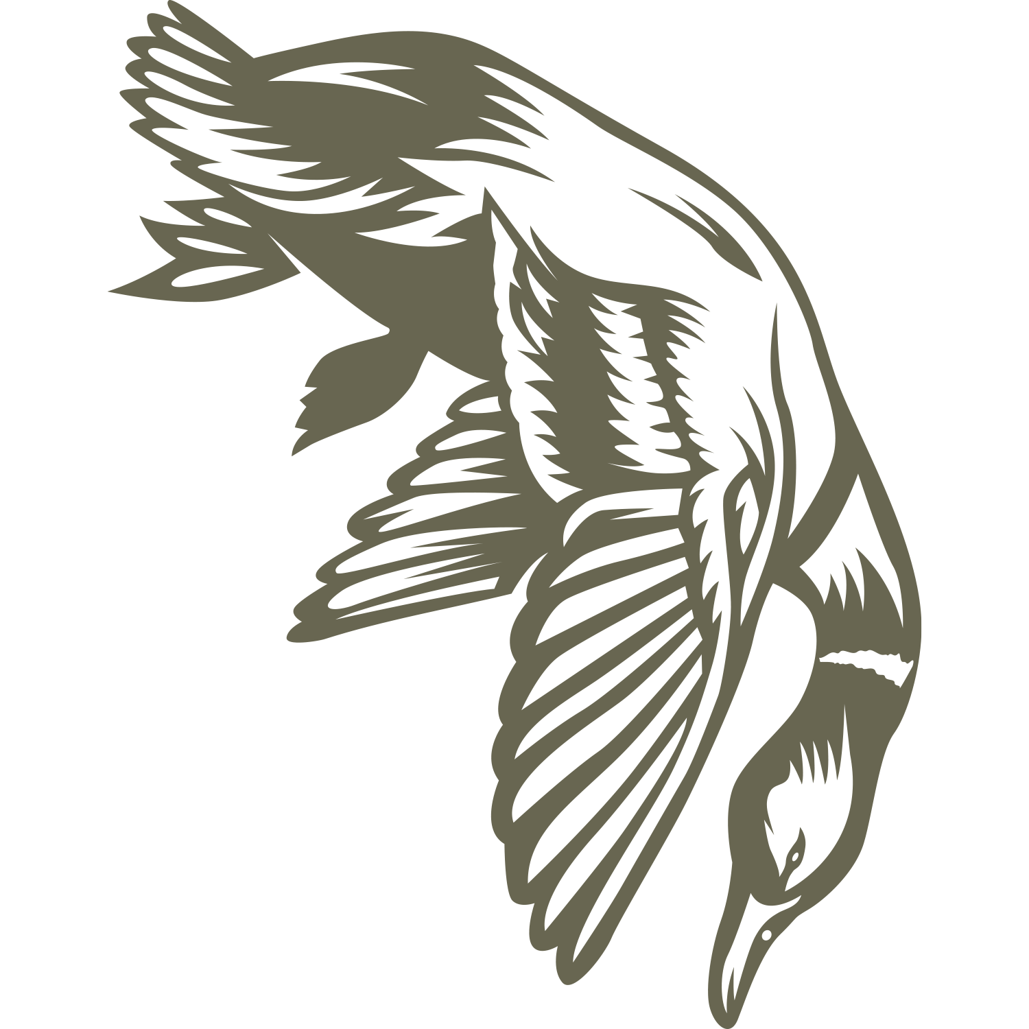Delrin leather stamp design of a duck falling from the sky after being shot, wings extended and body angled downward—perfect for bird hunting and outdoors-themed leather projects.