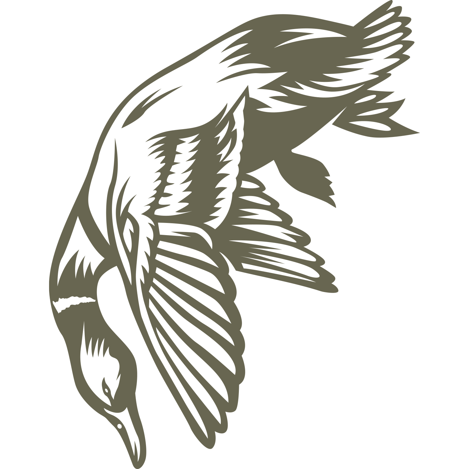 Delrin leather stamp design of a duck falling from the sky after being shot, wings extended and body angled downward—perfect for bird hunting and outdoors-themed leather projects.