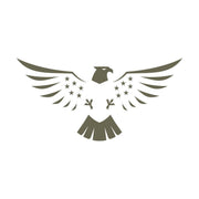 Stylized patriotic eagle design featuring outstretched wings, a bold head profile, and star accents arranged symmetrically.