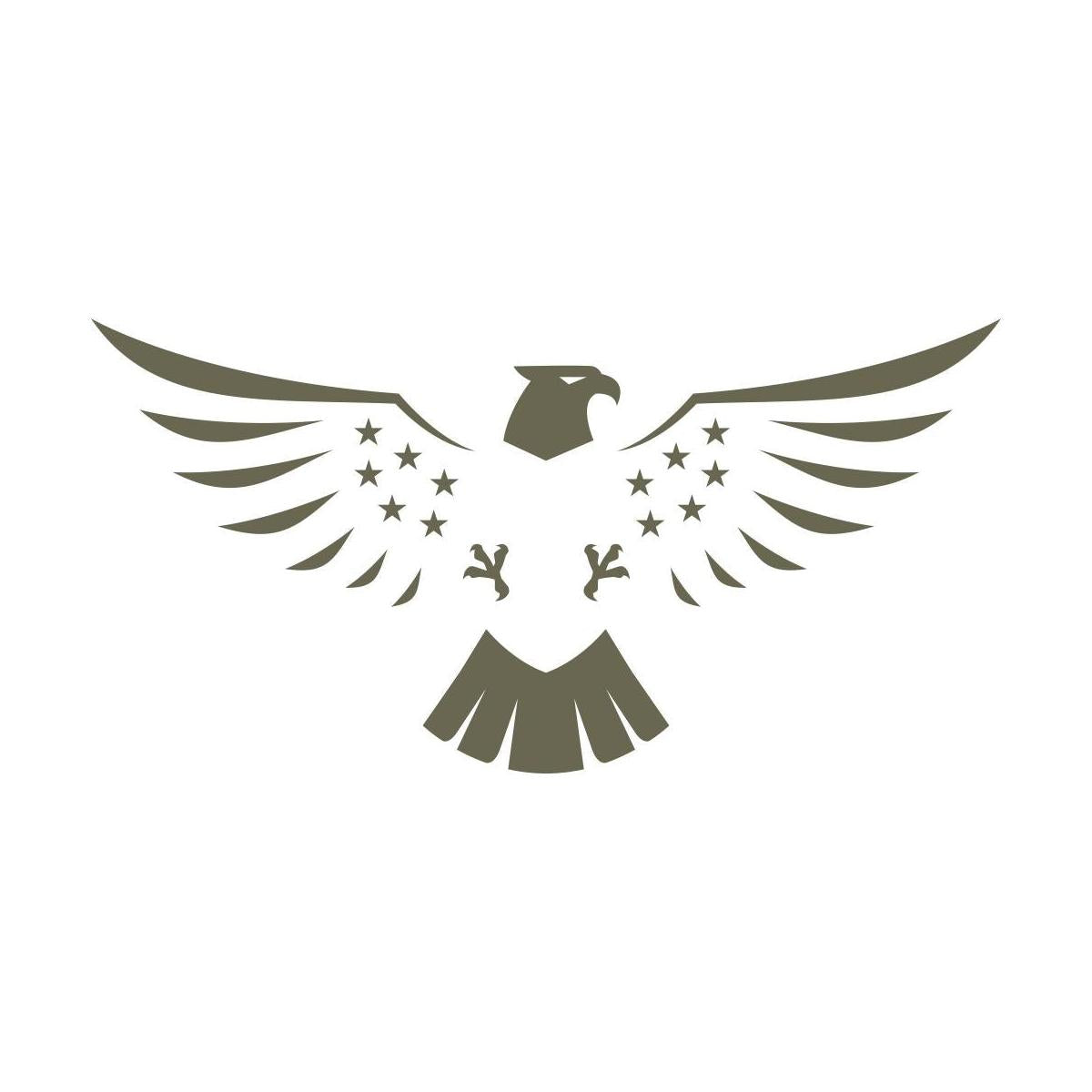 Stylized patriotic eagle design featuring outstretched wings, a bold head profile, and star accents arranged symmetrically.