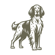Stately setter dog design featuring distinctive spotting, an elegant stance, and expressive ears.