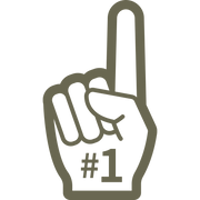 Sports foam finger design featuring an upright index finger and “#1” text in a clean, stylized shape.