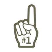Sports foam finger design featuring an upright index finger and “#1” text in a clean, stylized shape.