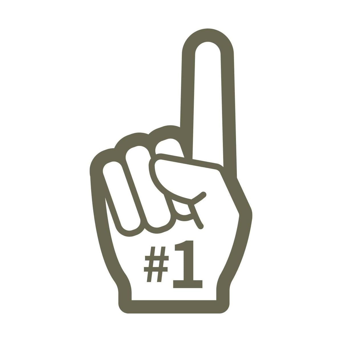 Sports foam finger design featuring an upright index finger and “#1” text in a clean, stylized shape.