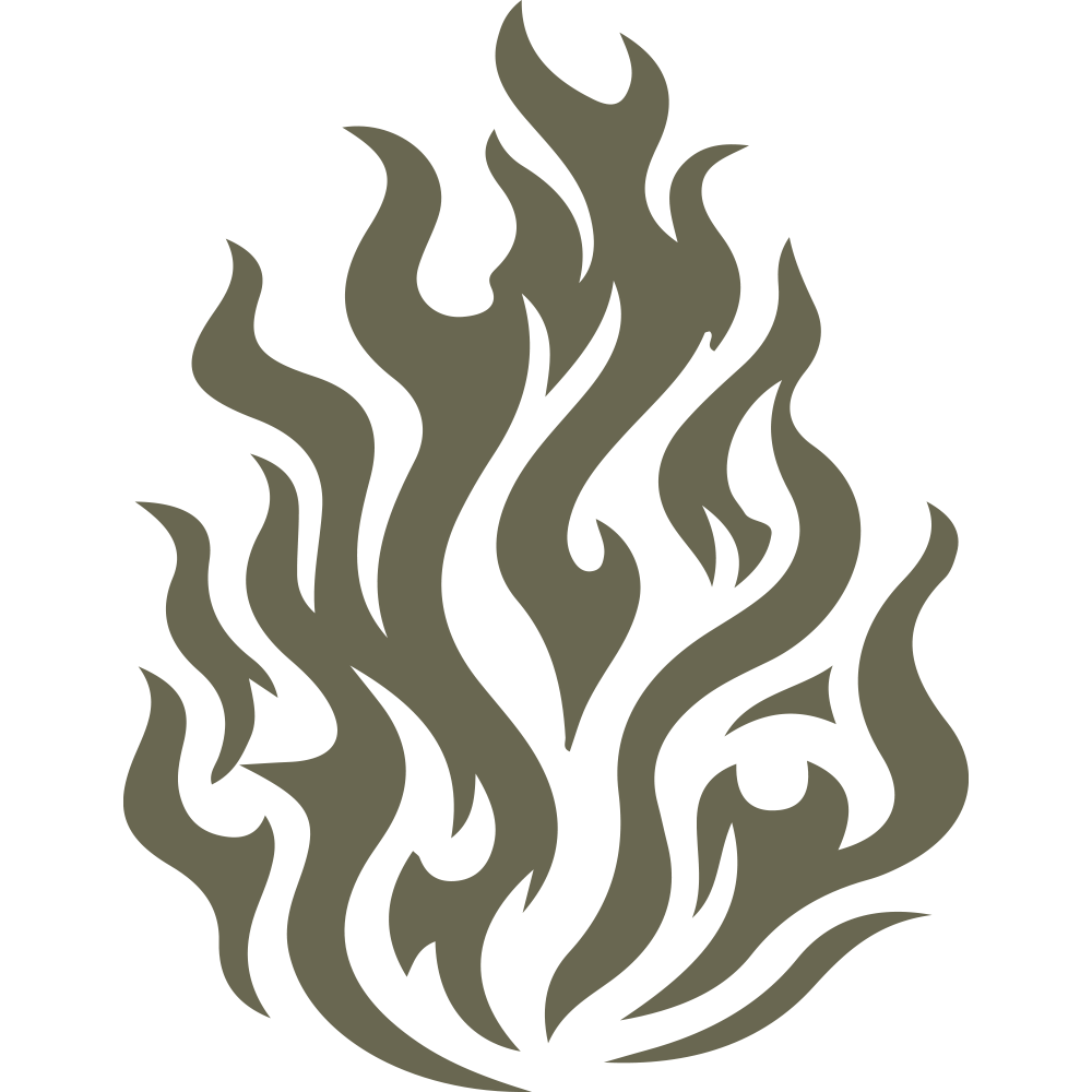 Tribal flame design with sharp, flowing lines representing fire and energy.