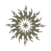 Tribal-style sun design featuring flame-like rays arranged in a circular, symmetrical pattern.