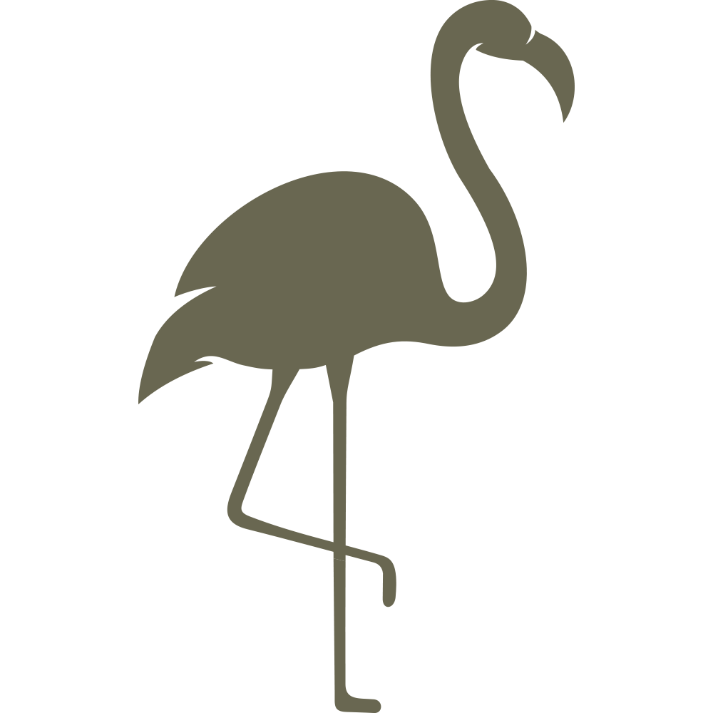 The Flamingo Delrin Leather Stamp features a silhouette of a flamingo standing on one leg, with its body, neck, and beak clearly defined and its head turned downwards. The image is simple and monochromatic.