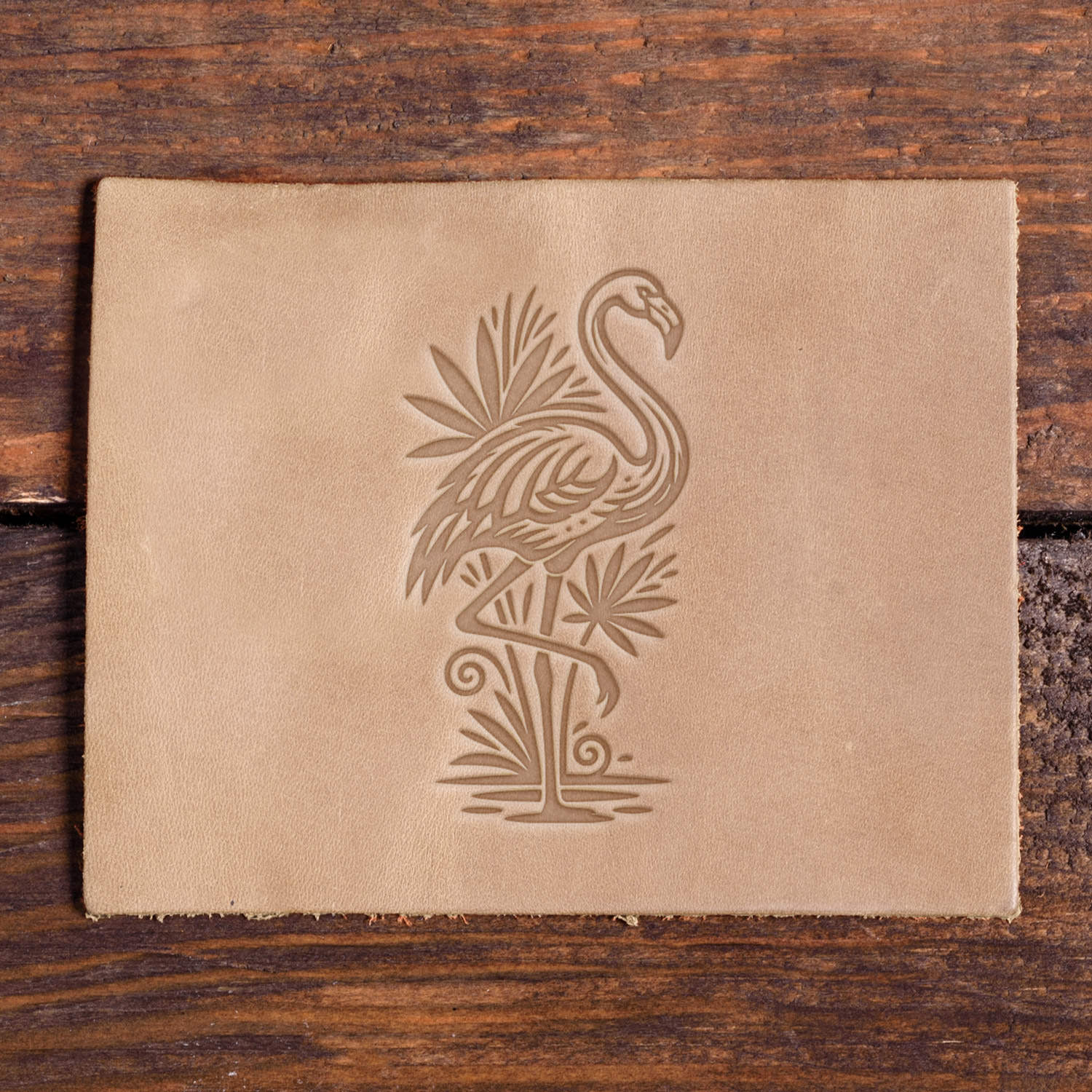 Flamingo with Palm Leaves Delrin Leather Stamp