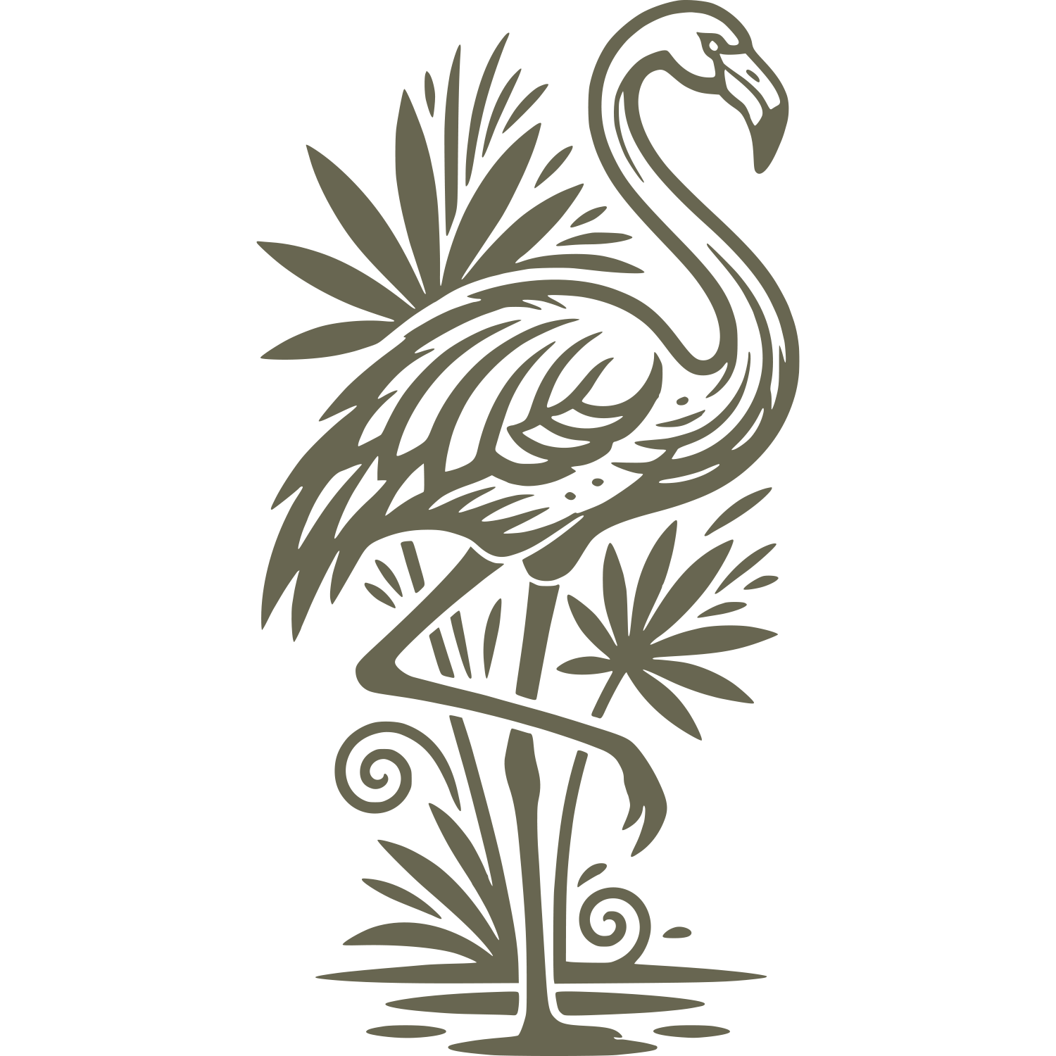 Flamingo with Palm Leaves Delrin Leather Stamp
