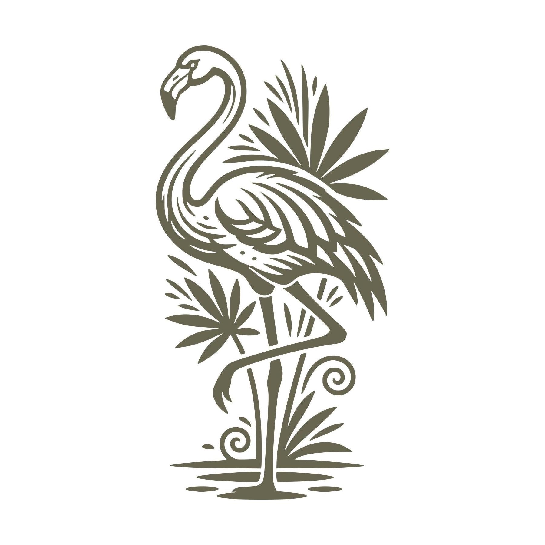 Flamingo with Palm Leaves Delrin Leather Stamp
