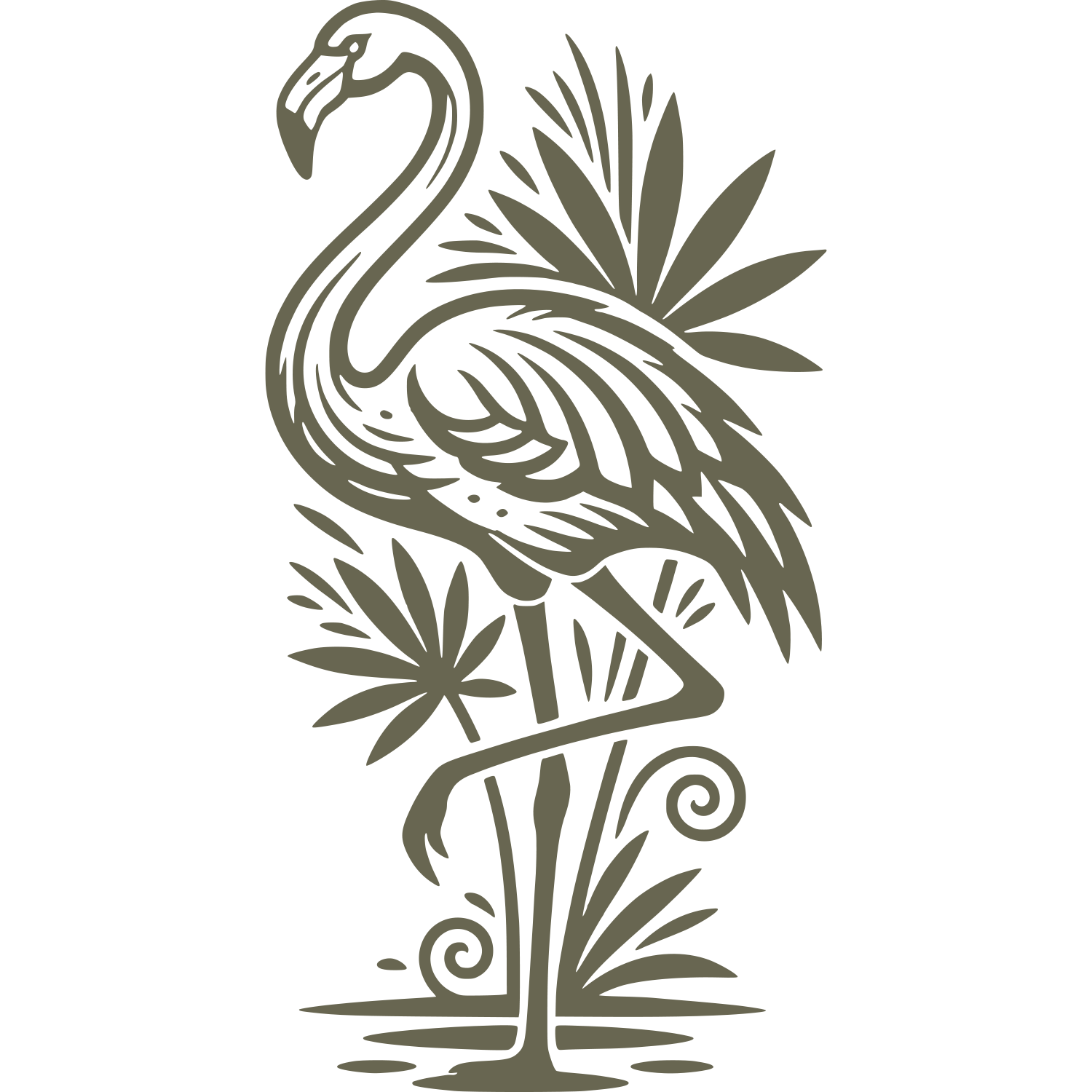 Flamingo with Palm Leaves Delrin Leather Stamp
