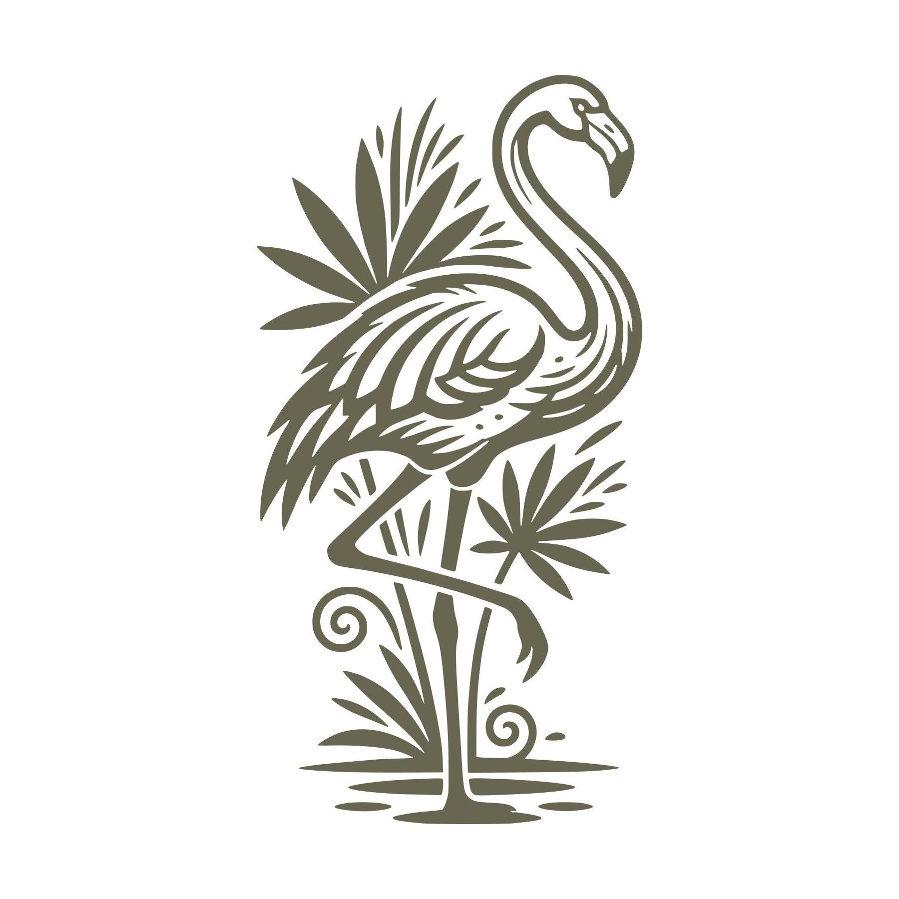 Flamingo with Palm Leaves Delrin Leather Stamp