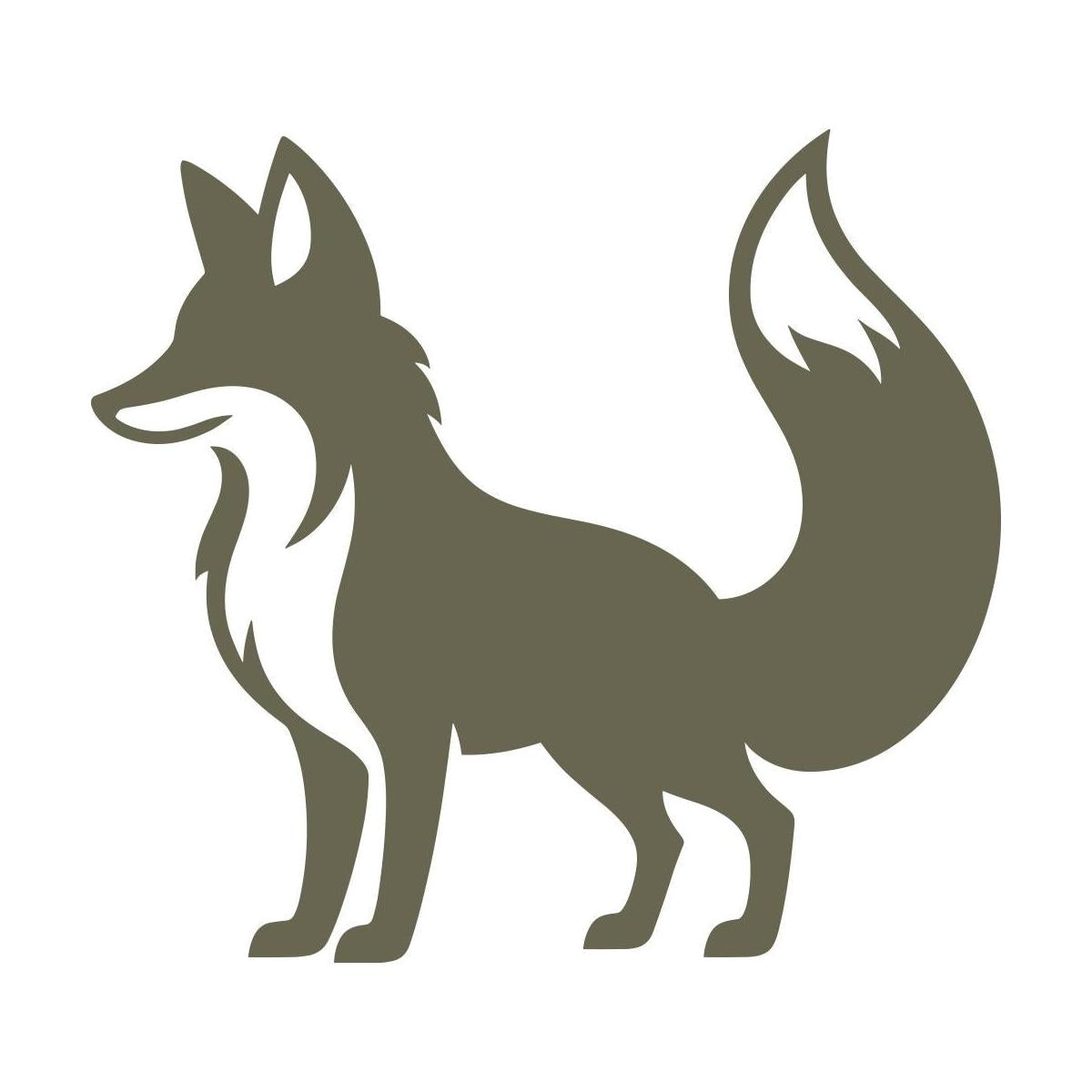 Stylized fox silhouette with a fluffy tail and alert stance—ideal for woodland-themed leather goods or rustic outdoor gear.