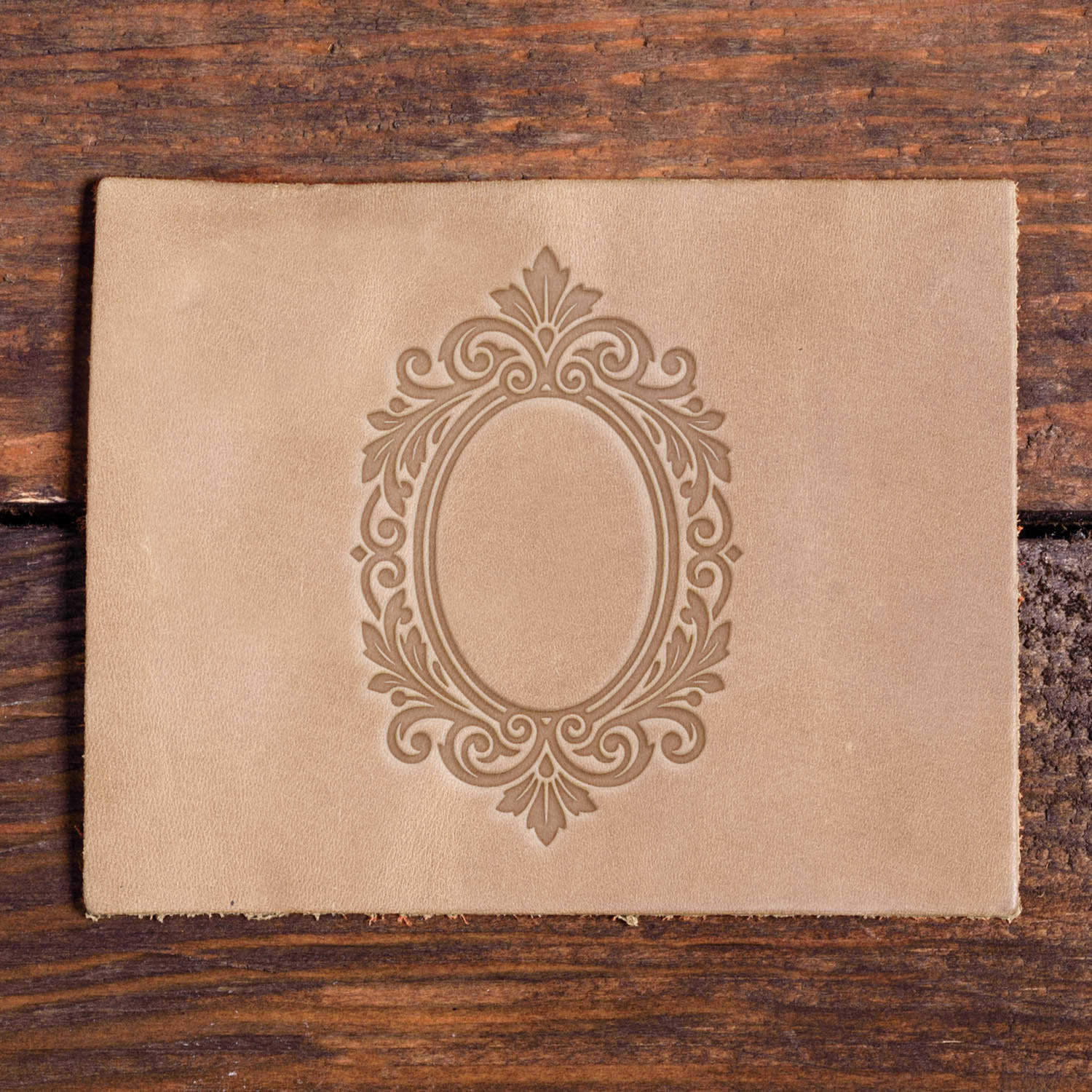 Ornate Oval Frame Delrin Leather Stamp