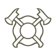 Crossed fire axes within a classic Maltese cross shape, designed as a Delrin leather stamp—perfect for honoring firefighters on custom wallets, belts, and tribute gear.