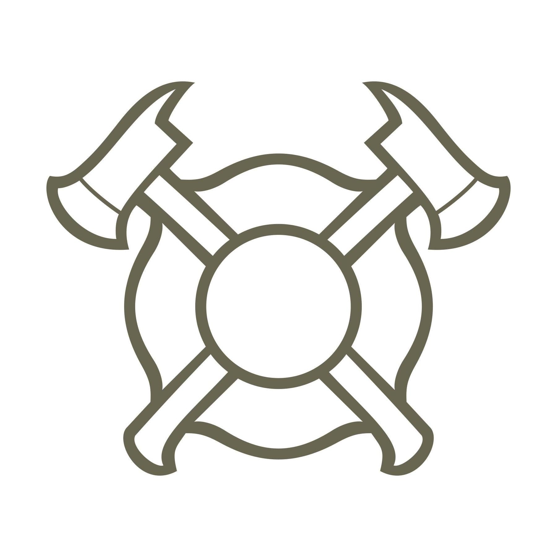 Crossed fire axes within a classic Maltese cross shape, designed as a Delrin leather stamp—perfect for honoring firefighters on custom wallets, belts, and tribute gear.