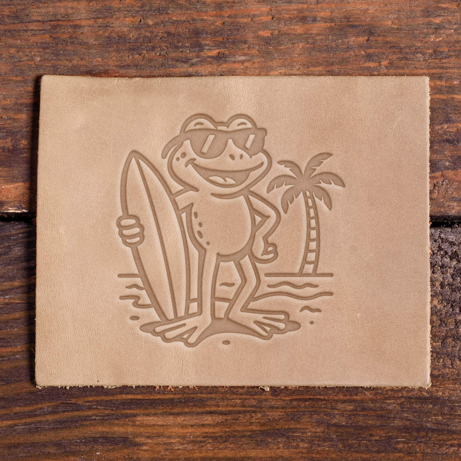 Frog with Surfboard Delrin Leather Stamp