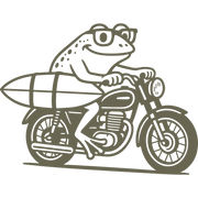 Frog on Motorcycle with Surfboard Delrin Leather Stamp