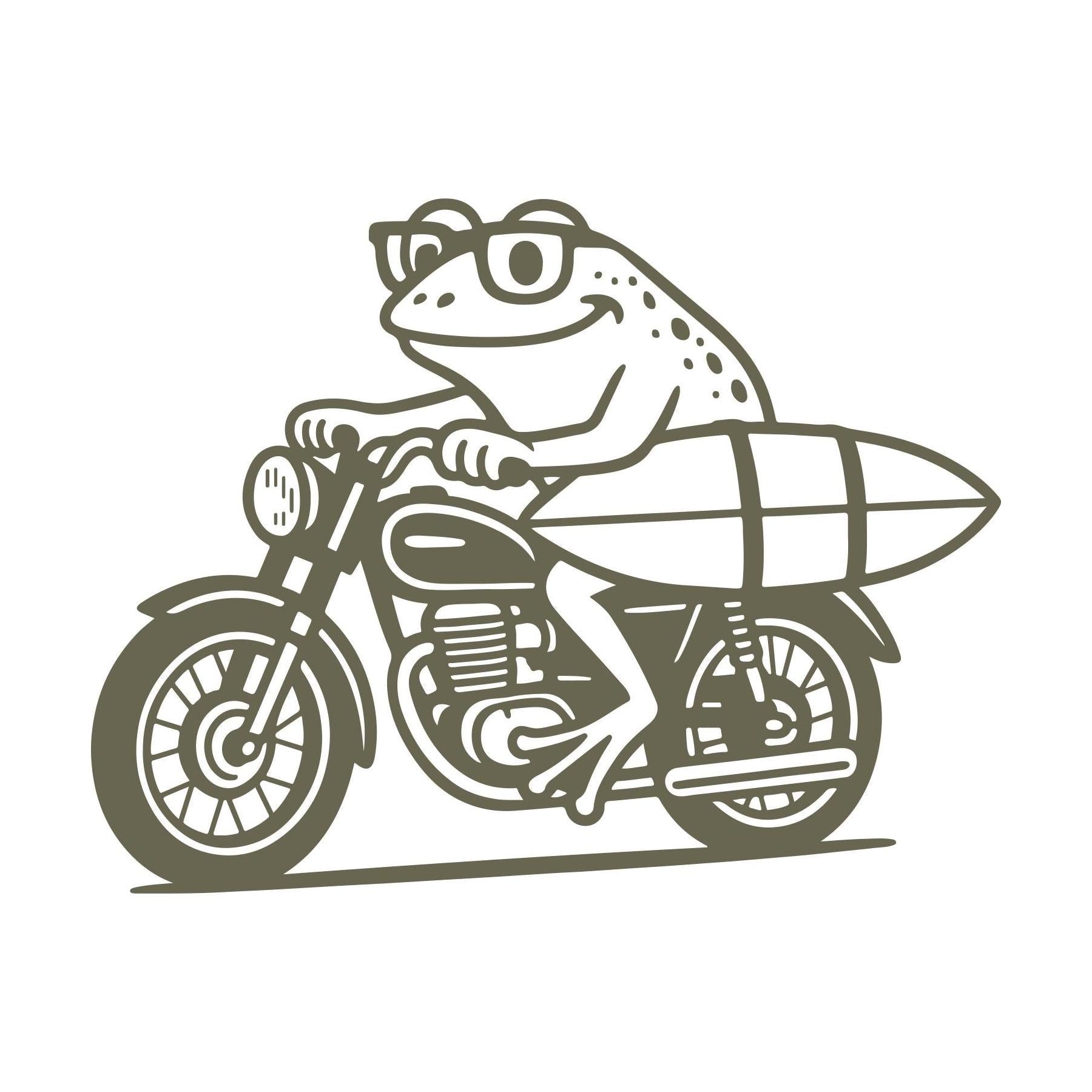 Frog on Motorcycle with Surfboard Delrin Leather Stamp