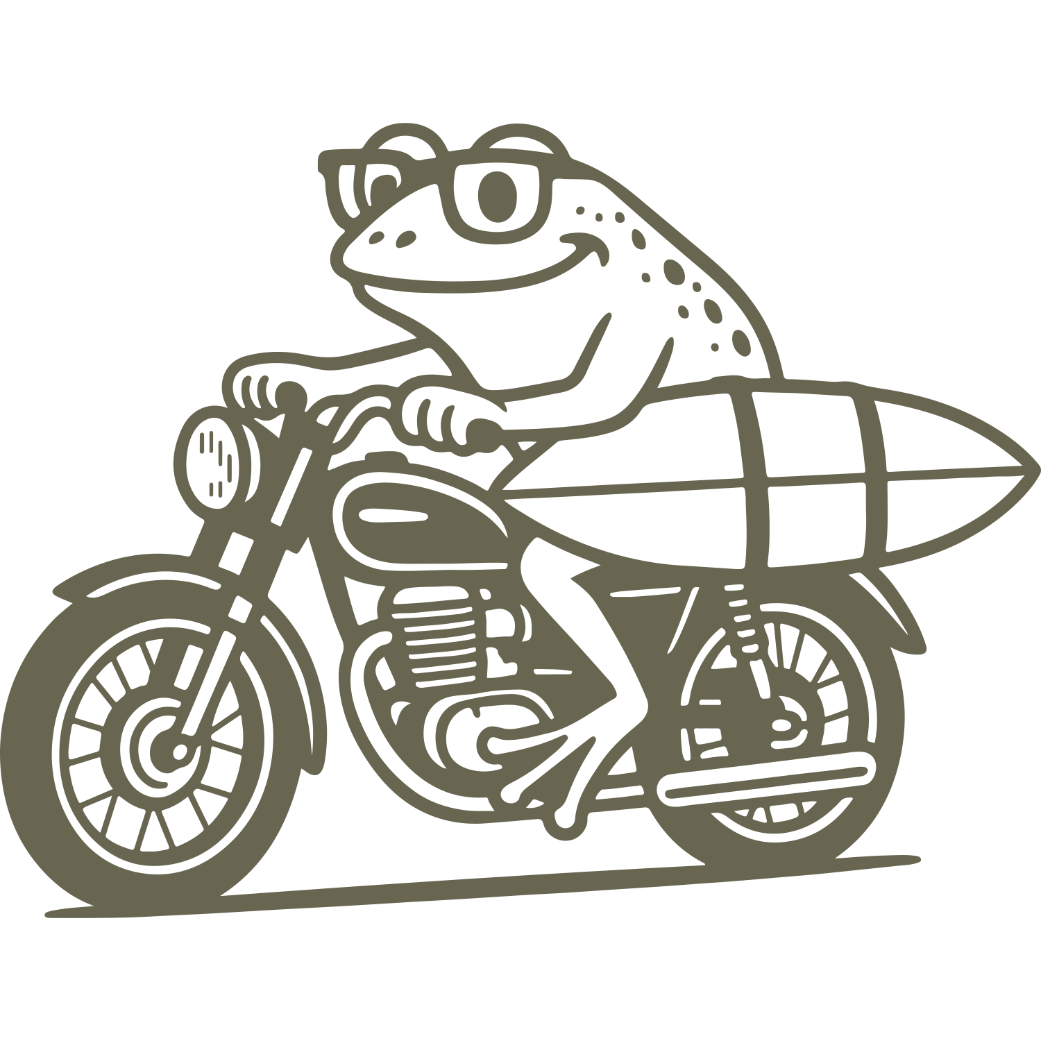 Frog on Motorcycle with Surfboard Delrin Leather Stamp