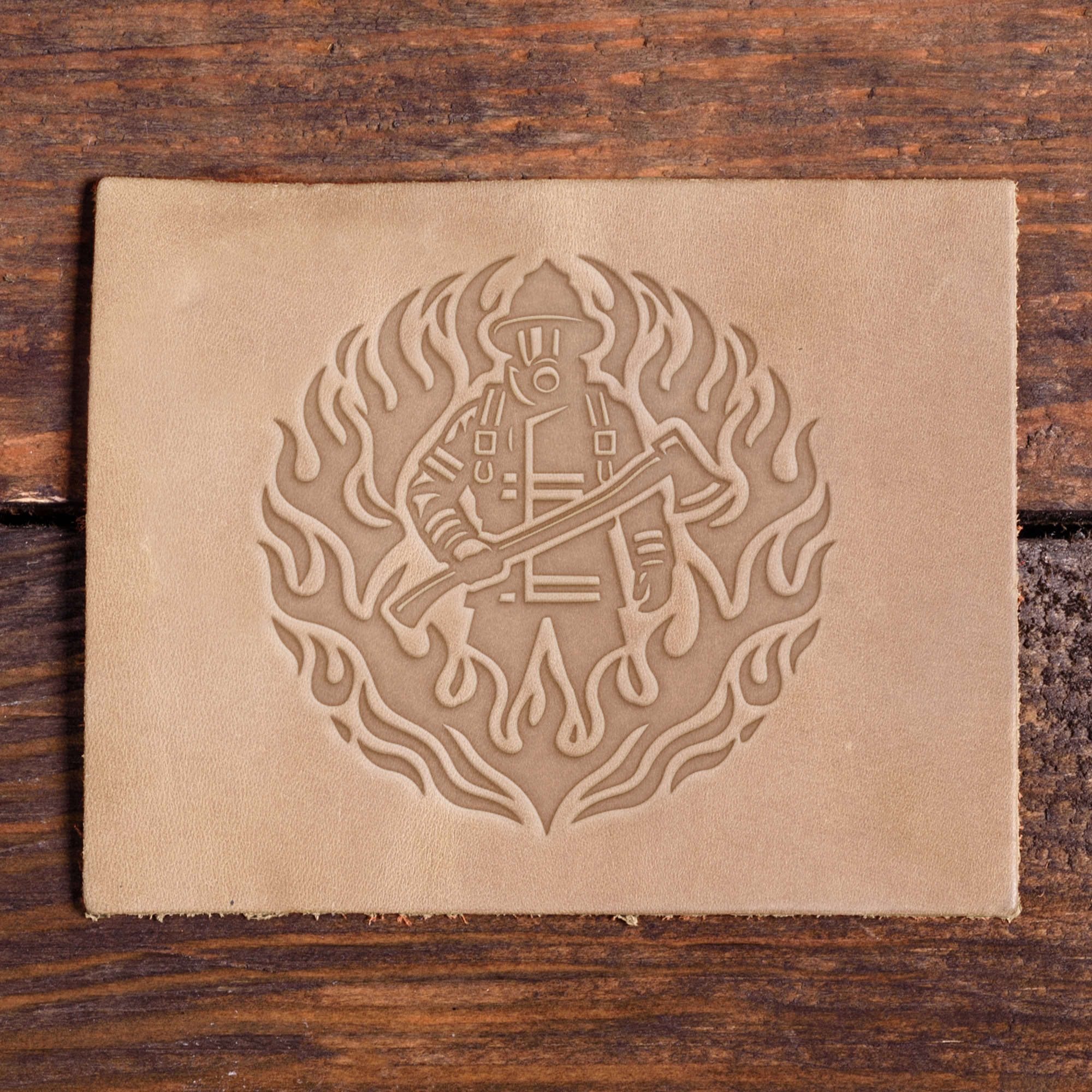 Firefighter with Flames Delrin Leather Stamp