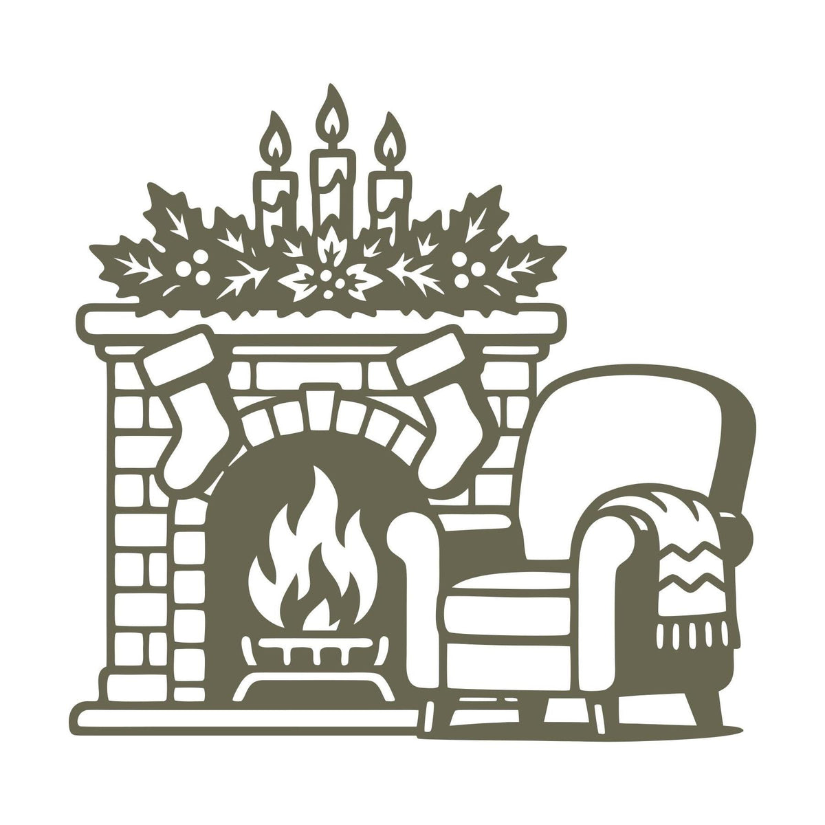 Christmas Fireplace with Armchair Delrin Leather Stamp