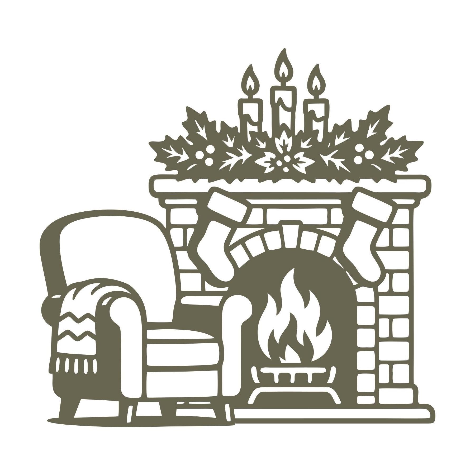 Christmas Fireplace with Armchair Delrin Leather Stamp