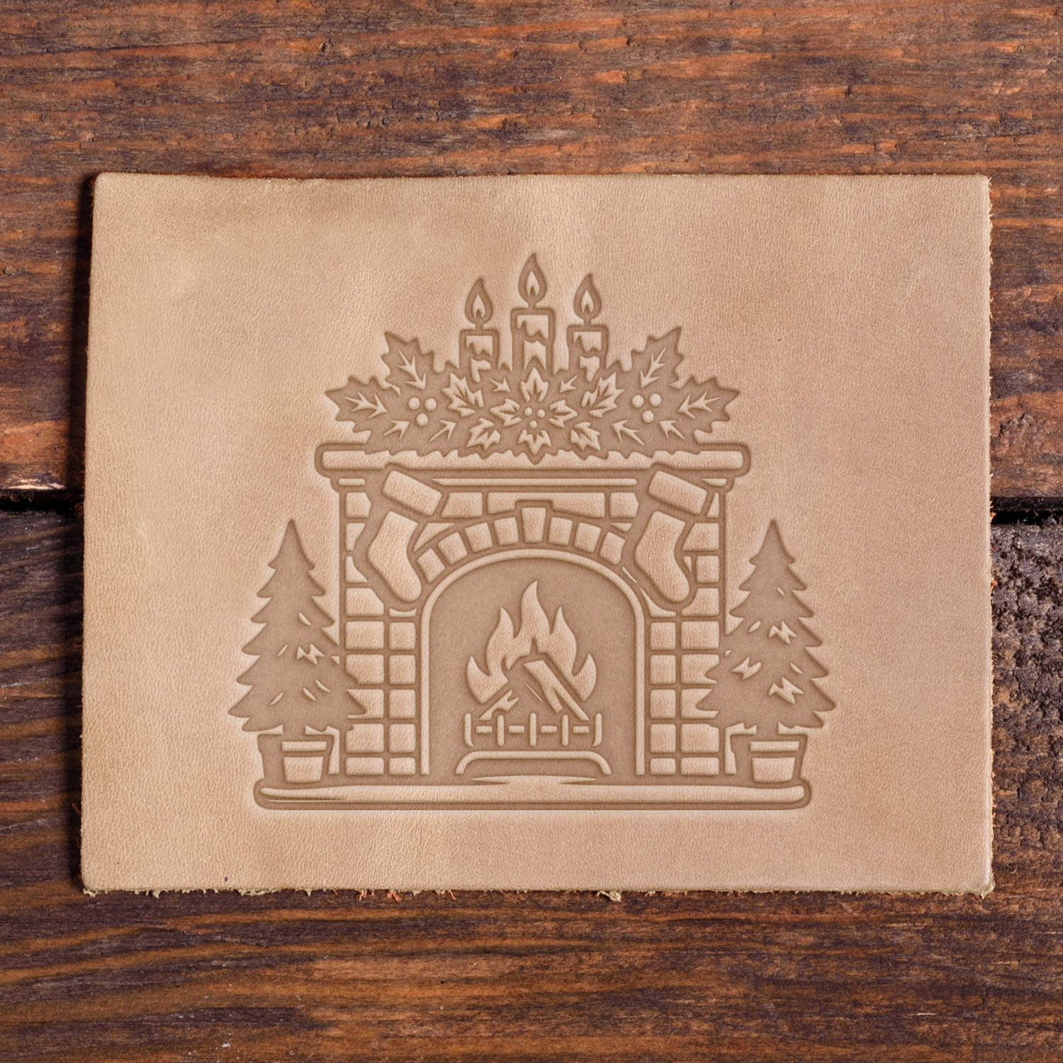 Christmas Fireplace Delrin Leather Stamp