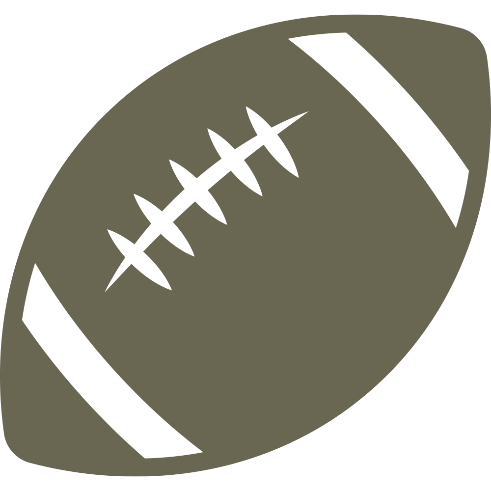 An uncomplicated representation of an American football is achieved with the Football Delrin Leather Stamp. The stamp showcases a brown football adorned with white laces running through the center and two white stripes near the ends, all rendered in a design that features clean, smooth lines.