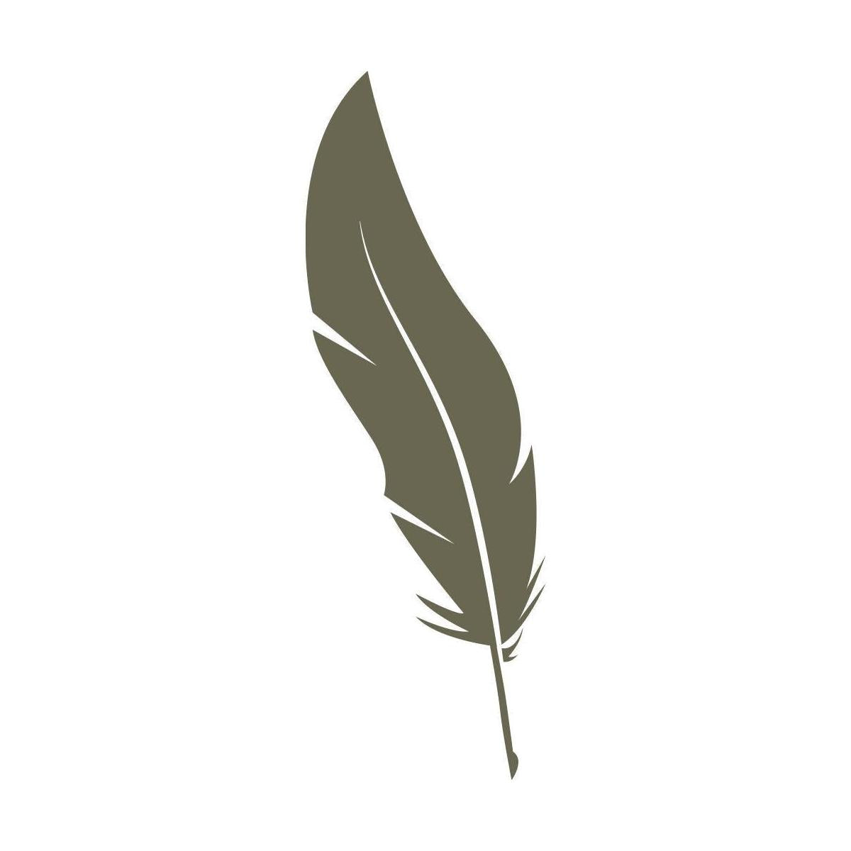 Minimal feather illustration with a slender quill and flowing shape, designed for use as a Delrin leather stamp.