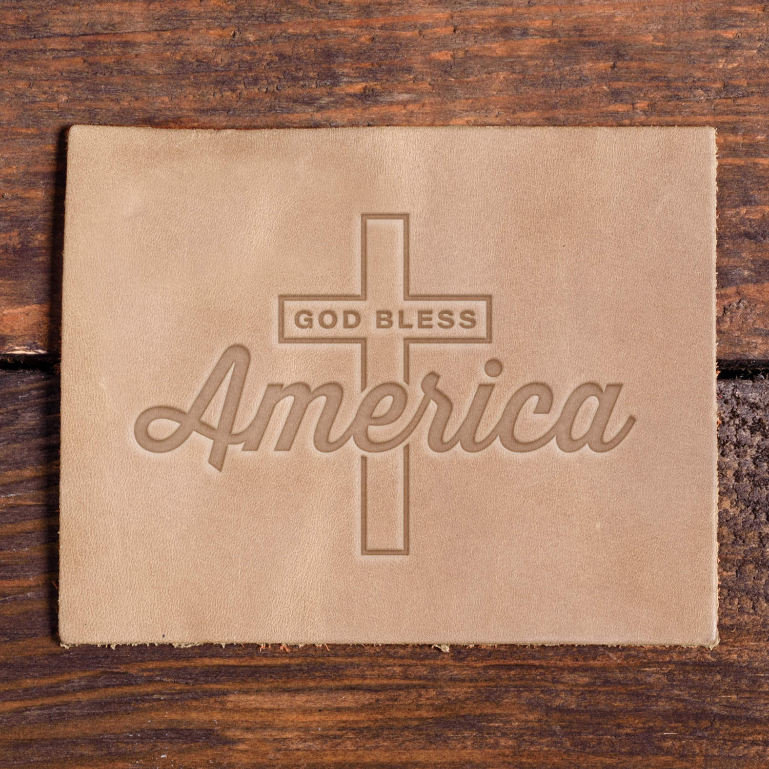 God Bless America Cross Delrin Leather Stamp