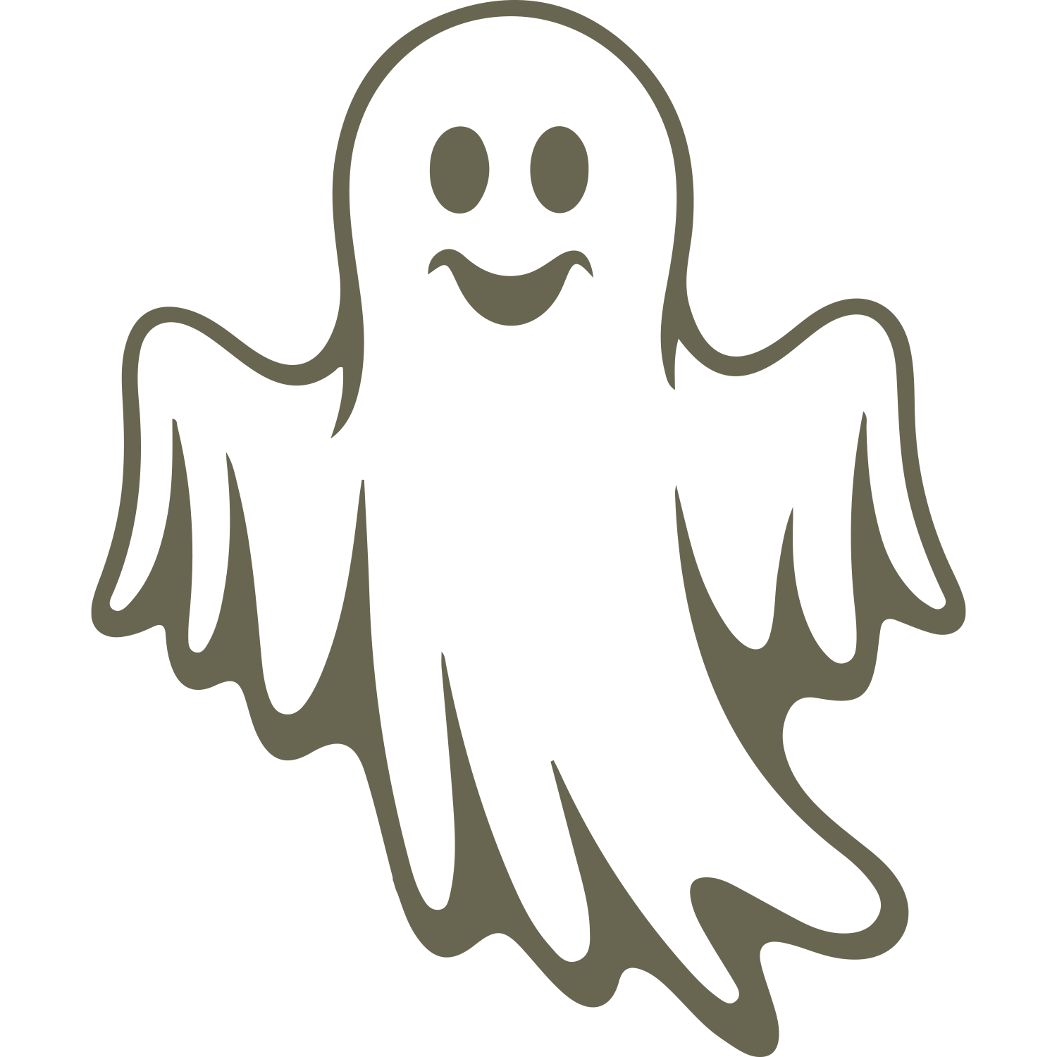 Delrin leather stamp design of a friendly ghost with a smiling face and flowing sheet-like body, perfect for Halloween and spooky-themed projects.