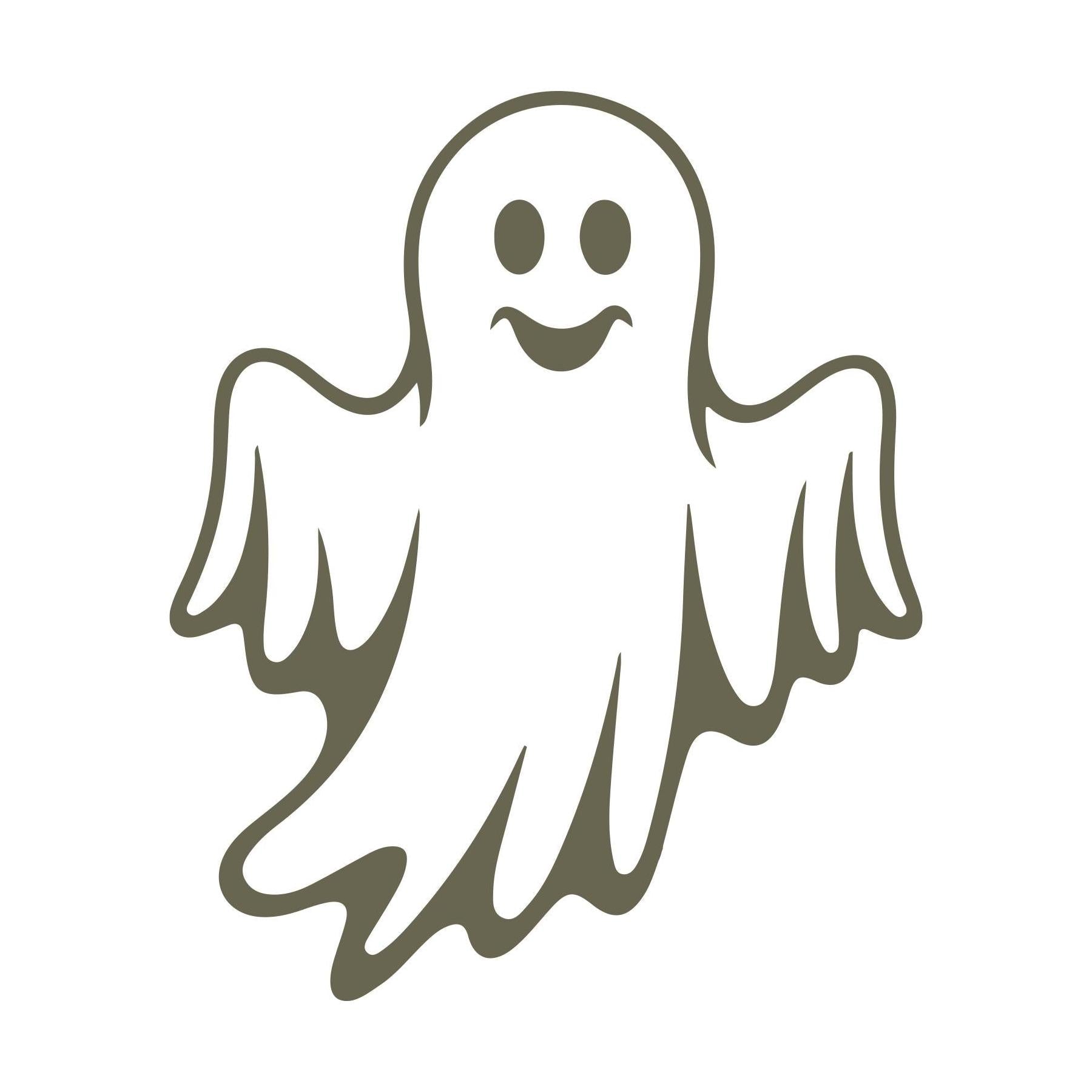 Delrin leather stamp design of a friendly ghost with a smiling face and flowing sheet-like body, perfect for Halloween and spooky-themed projects.