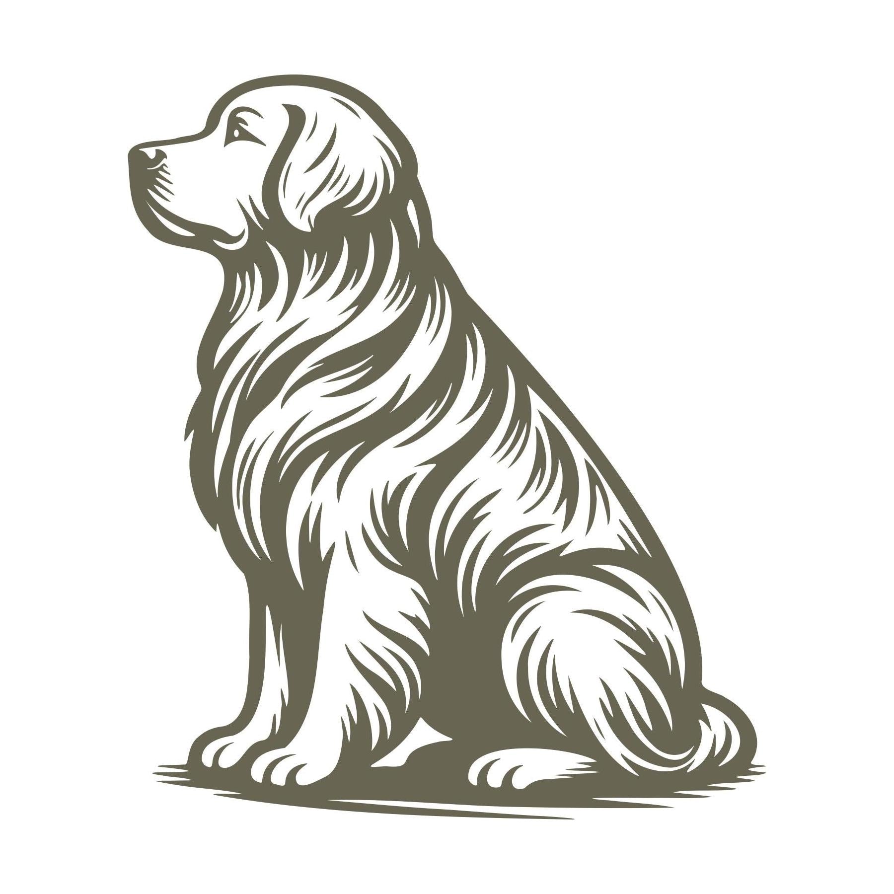 Illustration of a sitting golden retriever dog designed for a Delrin leather stamp.