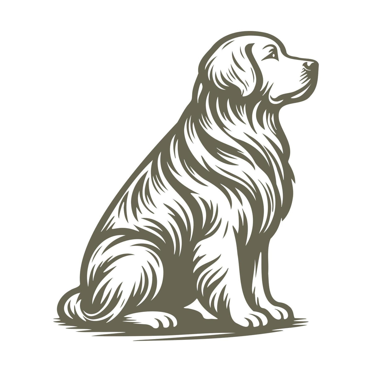 Illustration of a sitting golden retriever dog designed for a Delrin leather stamp.
