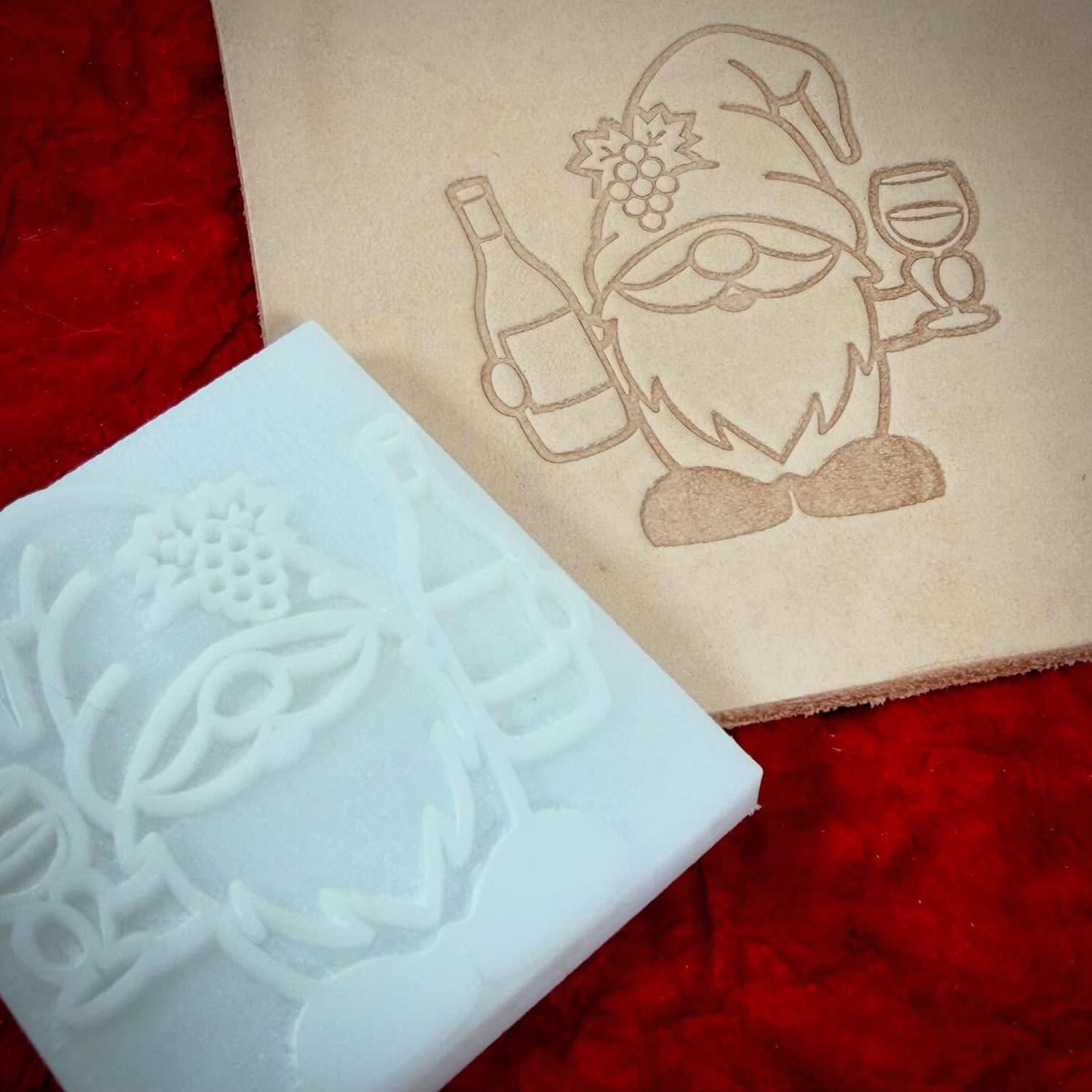 Gnome with Wine Delrin Leather Stamp