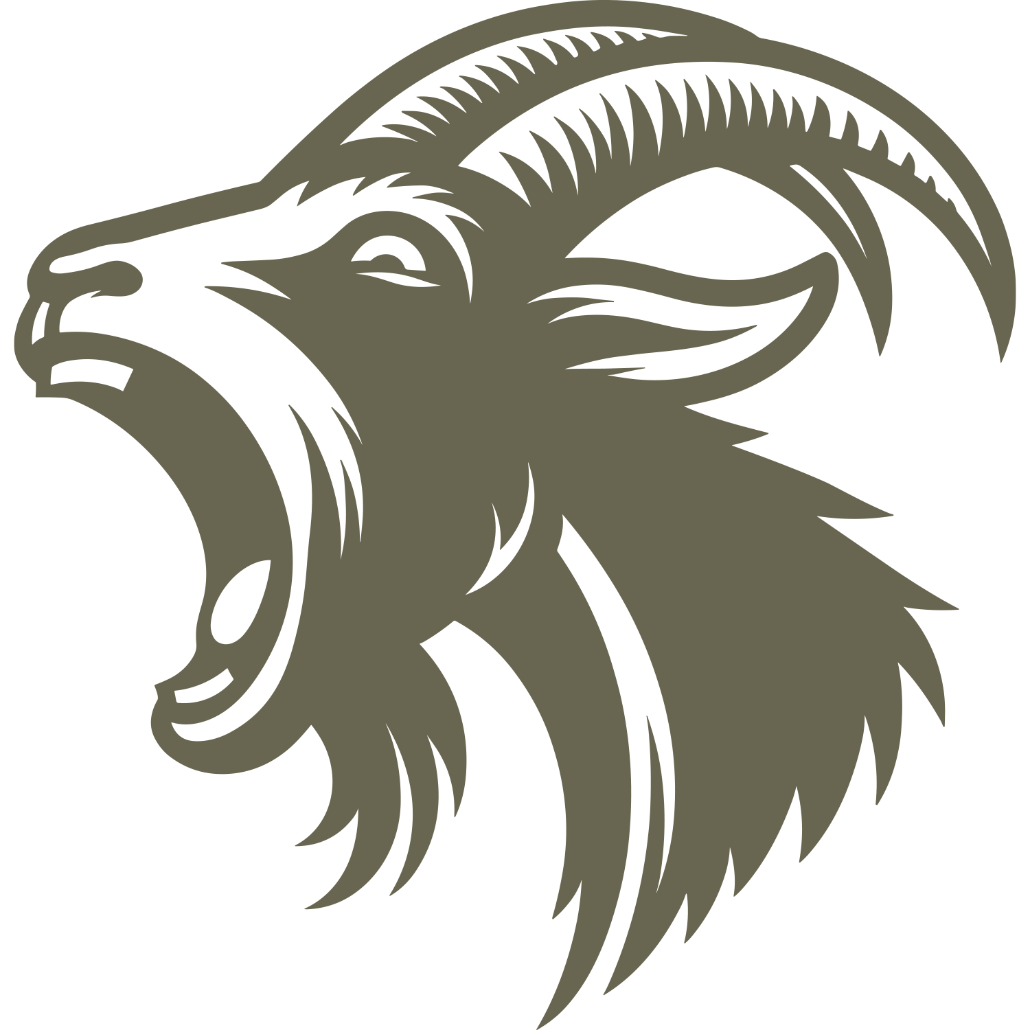 Delrin leather stamp design featuring a roaring mountain goat with curved horns and bold detail.