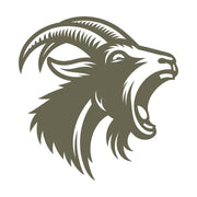 Delrin leather stamp design featuring a roaring mountain goat with curved horns and bold detail.