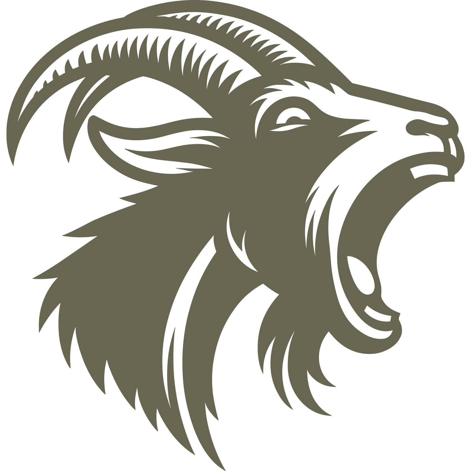 Delrin leather stamp design featuring a roaring mountain goat with curved horns and bold detail.