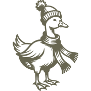 Delrin leather stamp design of a duck wearing a winter hat and scarf, combining cozy charm with playful detail.