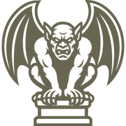 Delrin leather stamp design of a detailed gargoyle perched on a pedestal with spread wings and a fierce expression.