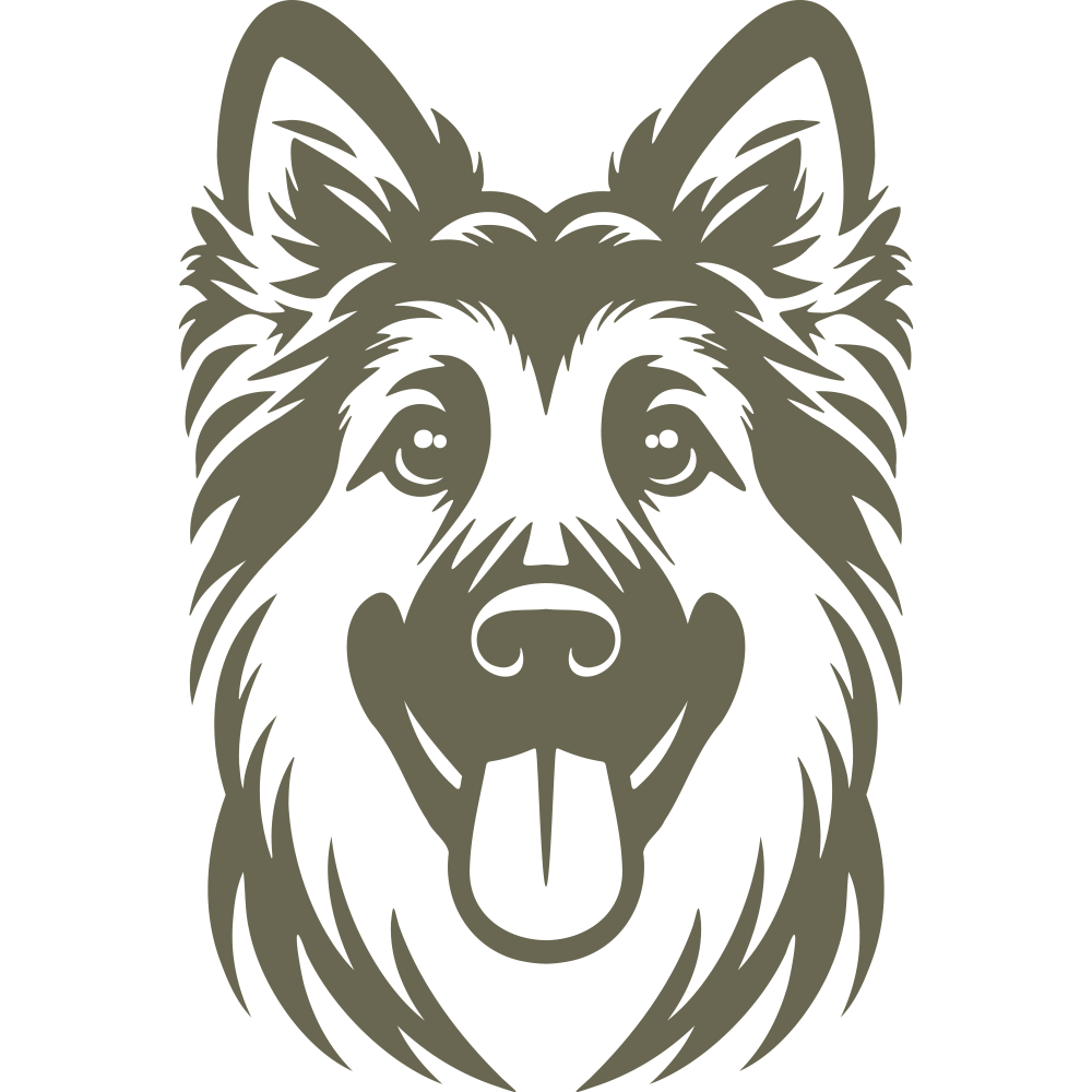 German Shepherd dog design with a friendly, alert expression, showcasing the breed’s signature thick fur, pointed ears, and loyal demeanor.