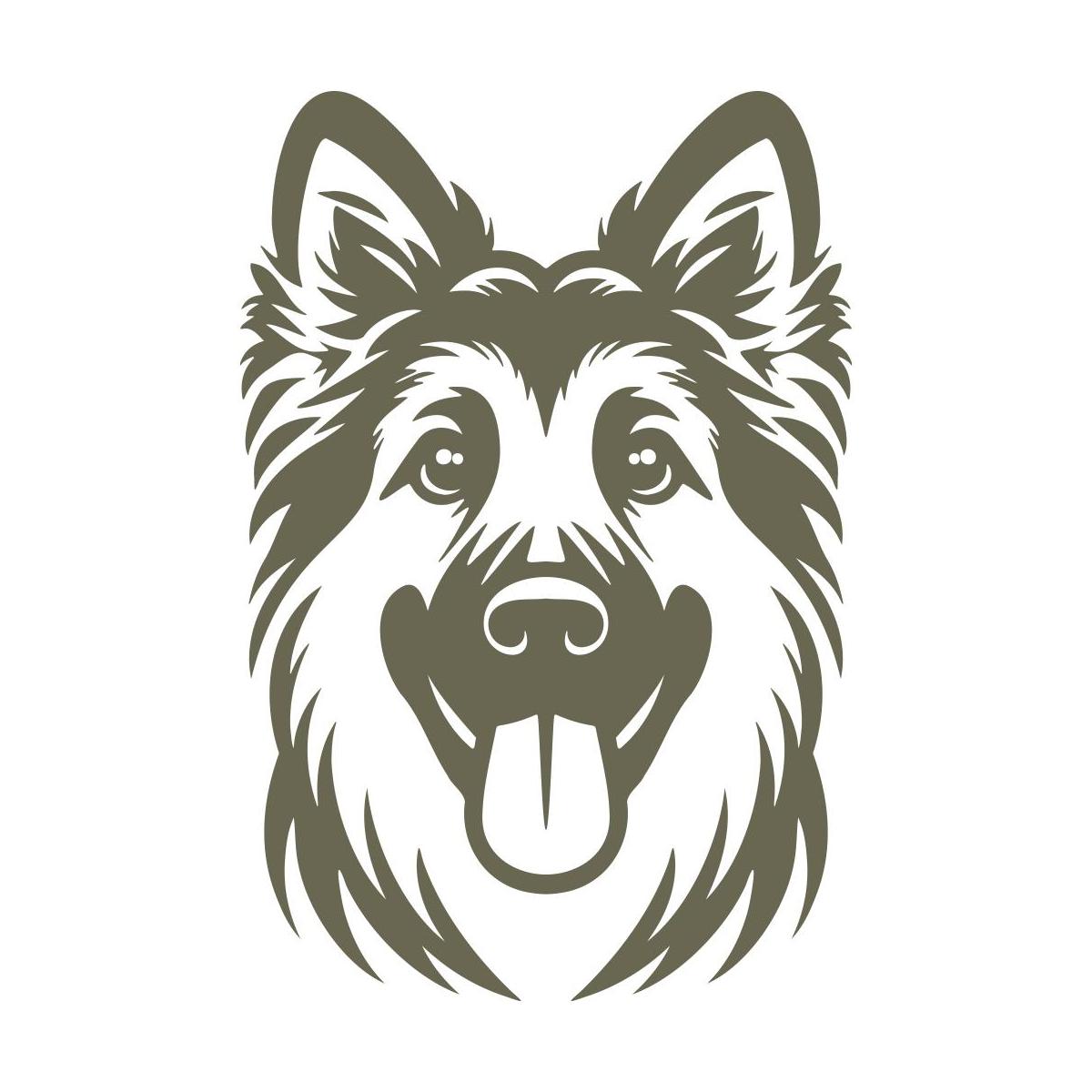 German Shepherd dog design with a friendly, alert expression, showcasing the breed’s signature thick fur, pointed ears, and loyal demeanor.
