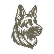 Detailed German Shepherd head design featuring upright ears, focused expression, and textured fur—made for a Delrin leather stamp ideal for dog lovers and working dog projects.