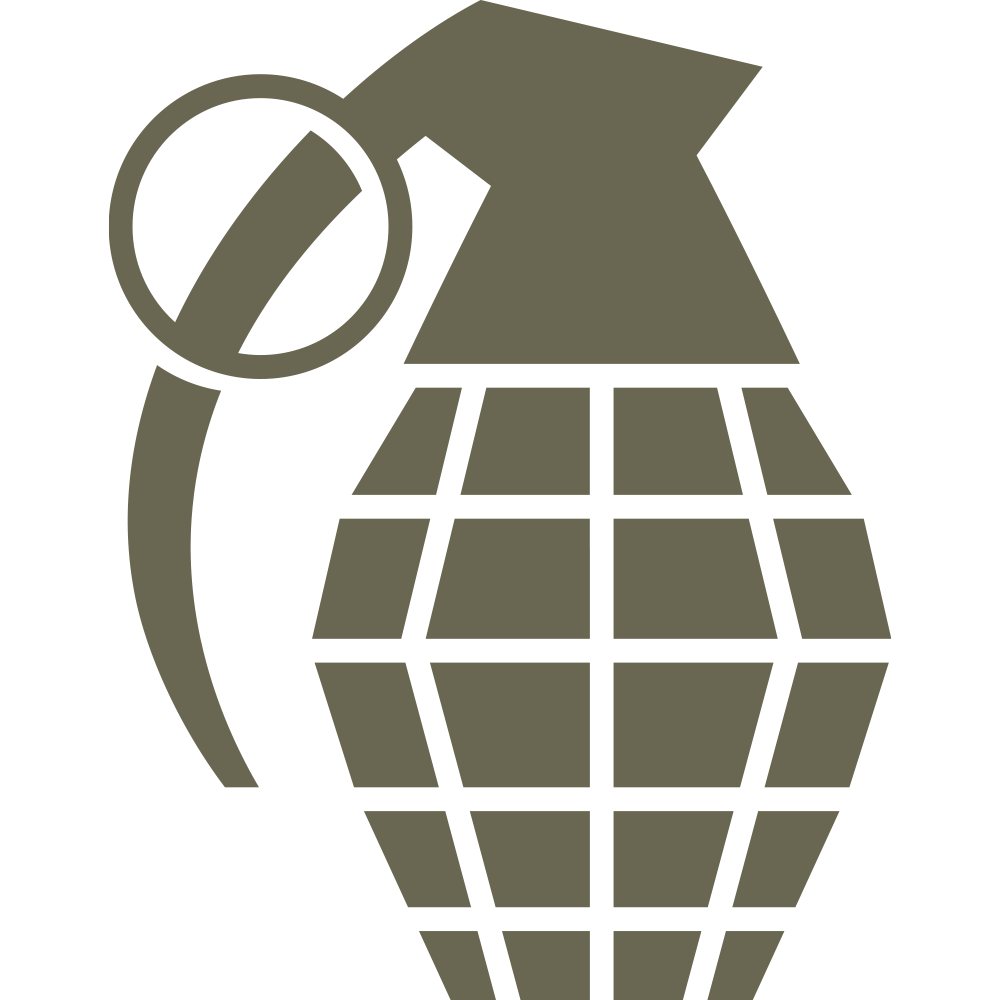 Minimalist grenade design featuring a segmented body and prominent pull ring in a clean, stylized shape.