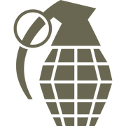 Minimalist grenade design featuring a segmented body and prominent pull ring in a clean, stylized shape.