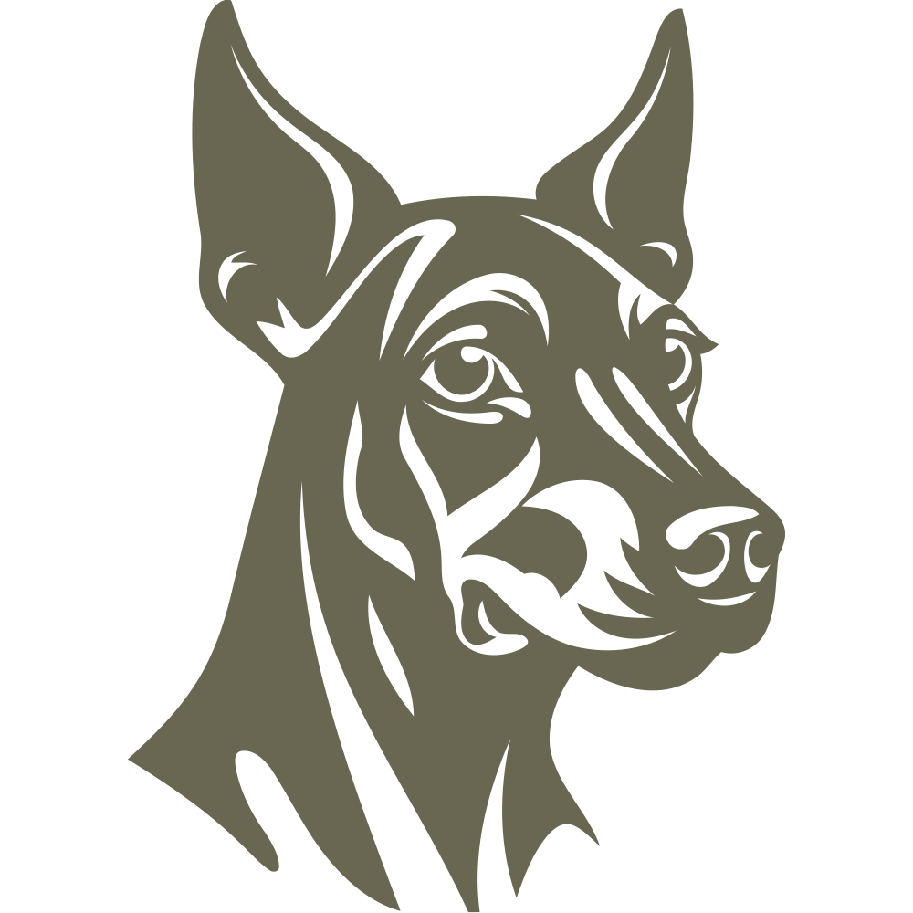 Sleek Doberman head design featuring pointed ears, sharp facial contours, and an alert expression.