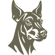 Sleek Doberman head design featuring pointed ears, sharp facial contours, and an alert expression.