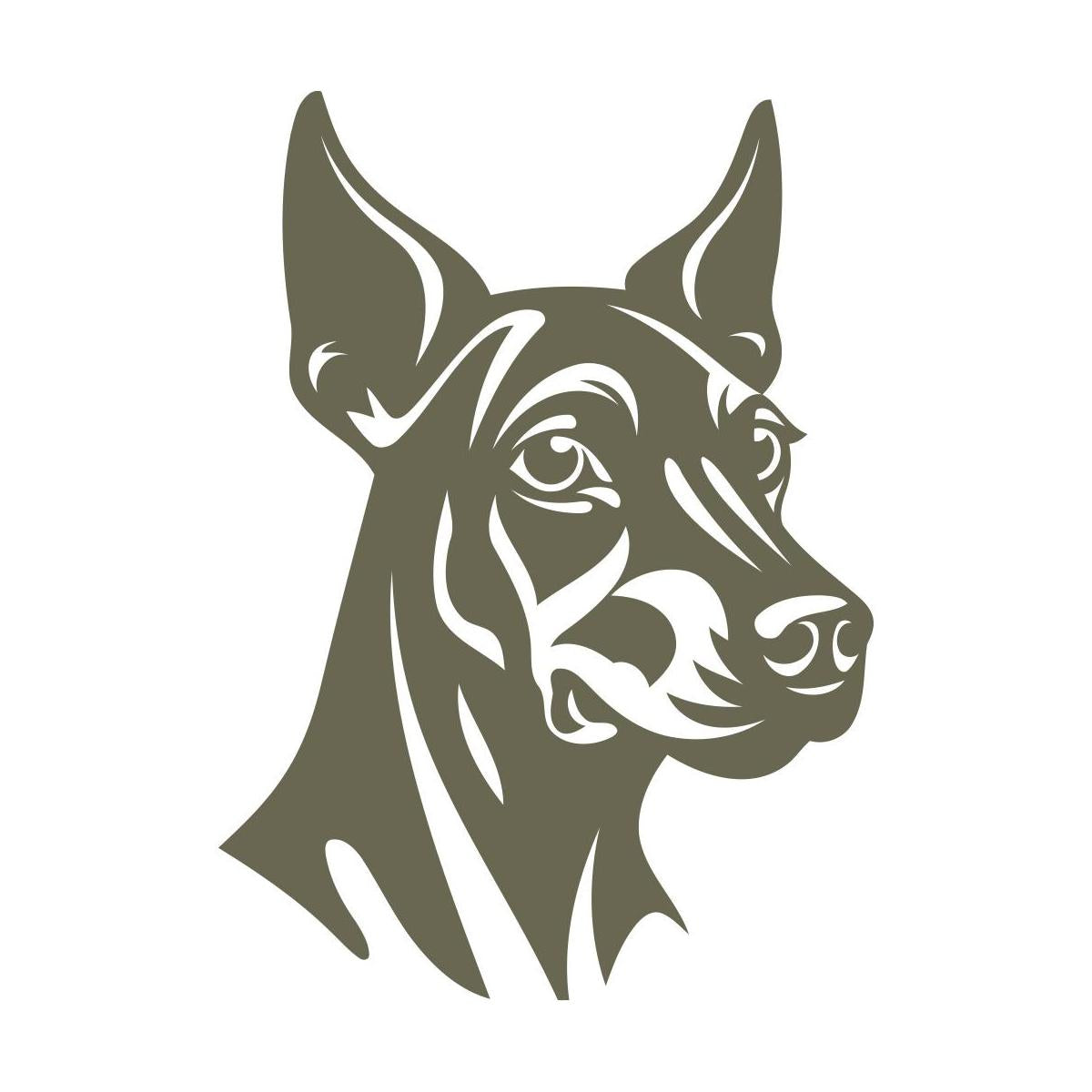 Sleek Doberman head design featuring pointed ears, sharp facial contours, and an alert expression.