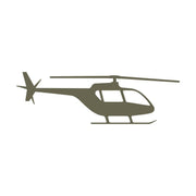 Modern civilian helicopter silhouette with sleek lines and detailed cockpit window—crafted with a Delrin leather stamp for aviation-inspired leathercraft or personalized pilot gear.